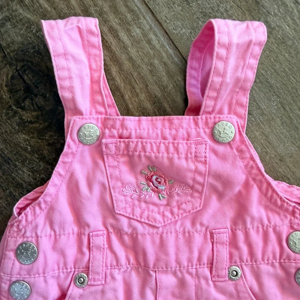 Faded Glory Baby Vintage Cottagecore Floral Embroidered Overall Dress,Pink, 0-3M